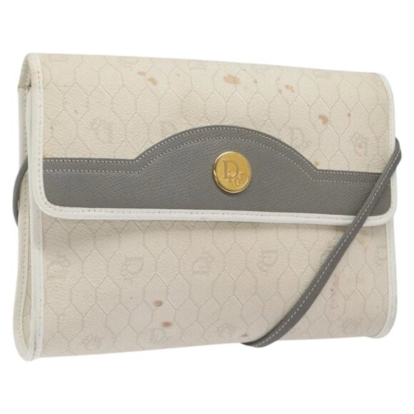 Christian Dior Honeycomb Canvas Shoulder Bag PVC White Auth MX224 - Picture 1 of 16